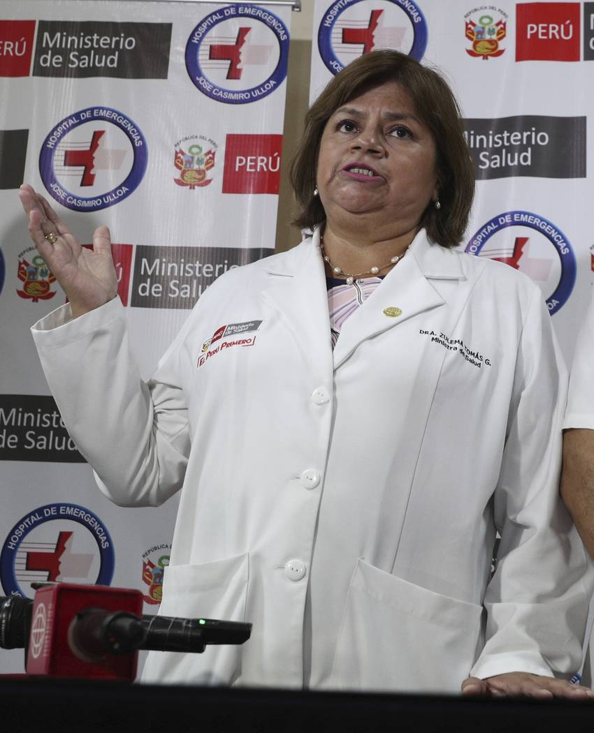 Health Minister Zulema Tomas speaks at a news conference at the Casimiro Ulloa hospital where f ...