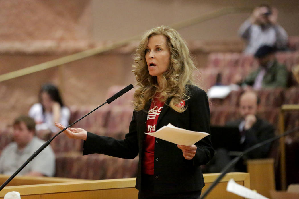 “Save Red Rock” director Pauline van Betten addresses the Clark County Commission ...