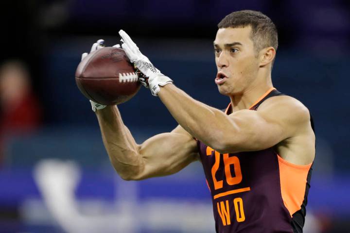 Massachusetts wide receiver Andy Isabella runs a drill during the NFL football scouting combine ...