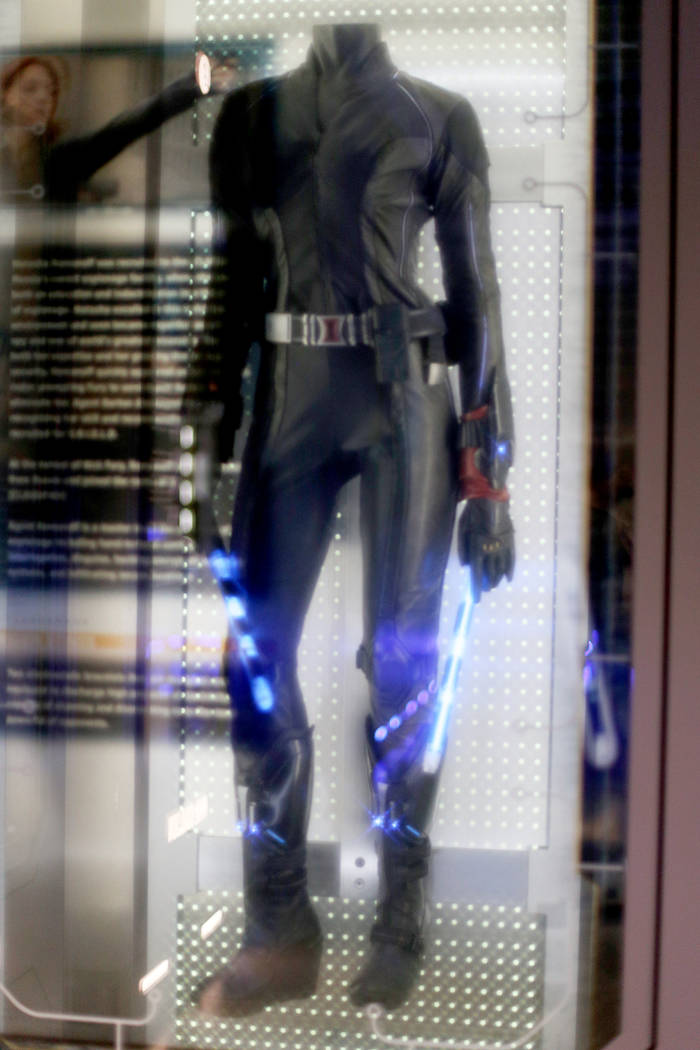 The original Black Widow costume from the 2012 Avengers film at the Avengers S.T.A.T.I.O.N inte ...