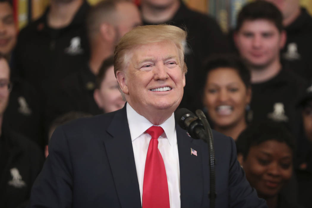 President Donald Trump speaks at a Wounded Warrior Project Soldier Ride event in the East Room ...