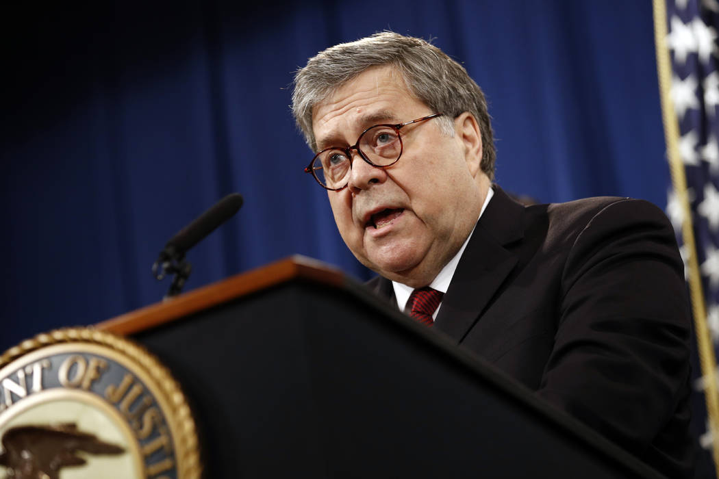 Attorney General William Barr speaks about the release of a redacted version of special counsel ...