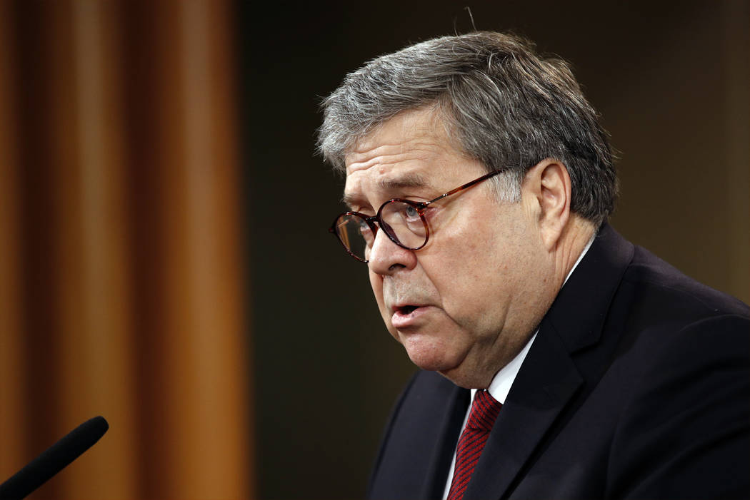Attorney General William Barr speaks about the release of a redacted version of special counsel ...