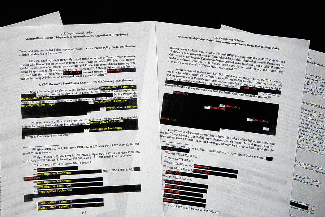 Special counsel Robert Mueller's redacted report on the investigation into Russian interference ...