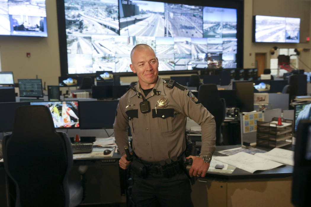 Nevada Highway Patrol trooper Jacob Fisher during a news conference at NHP Southern Command in ...