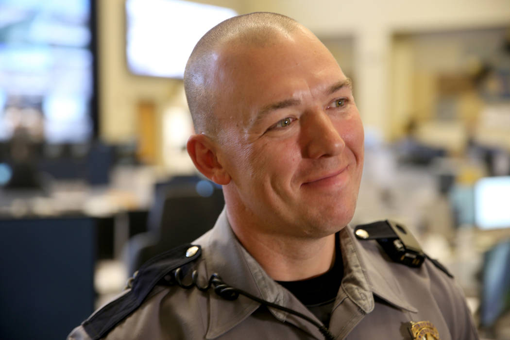 Nevada Highway Patrol trooper Jacob Fisher during a news conference at NHP Southern Command in ...