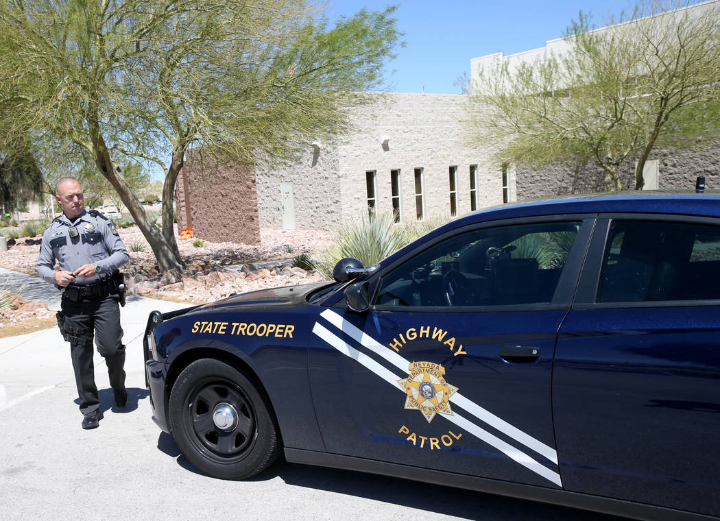 Nevada Highway Patrol trooper Jacob Fisher after a news conference at NHP Southern Command in L ...