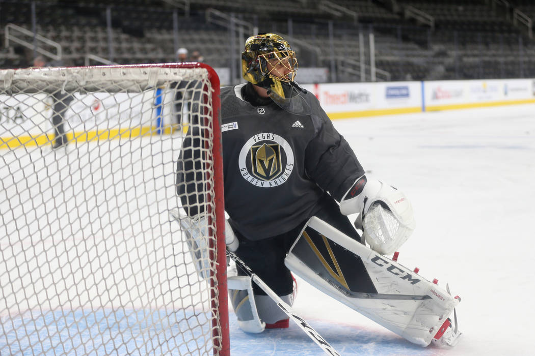 Vegas Golden Knights goaltender Marc-Andre Fleury (29) during a team practice before Game 5 of ...