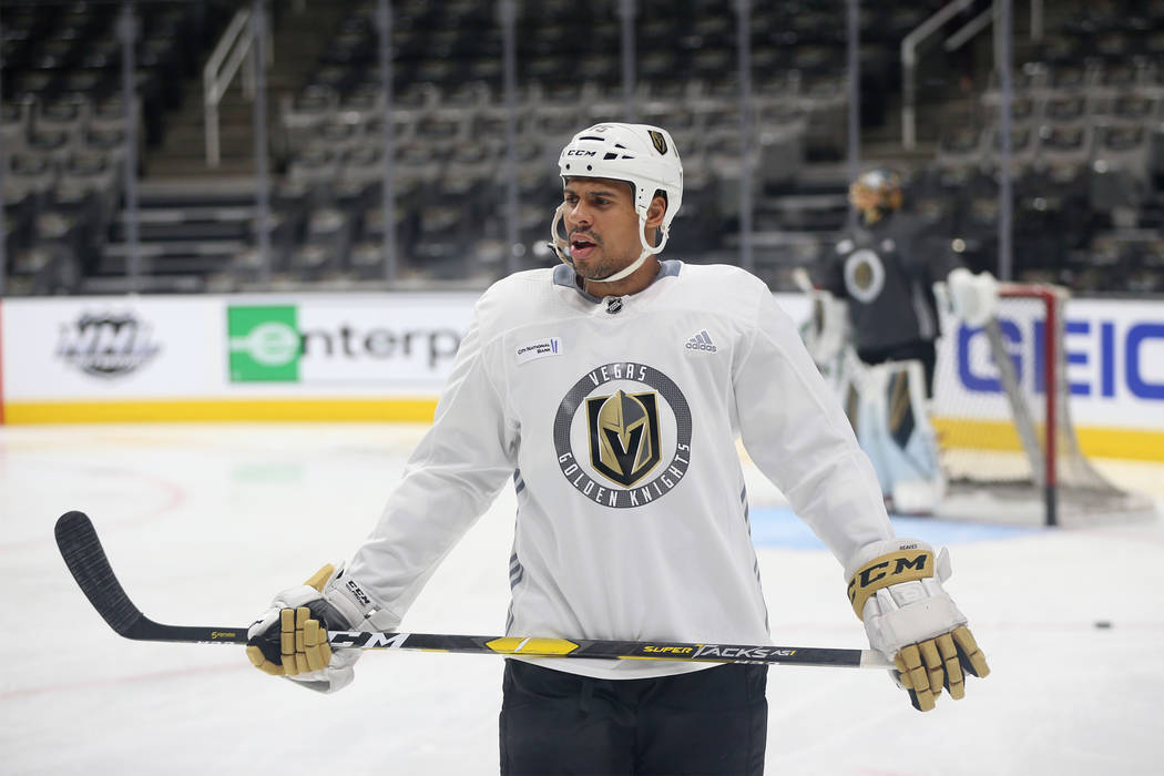 Vegas Golden Knights right wing Ryan Reaves (75) during a team practice before Game 5 of an NHL ...