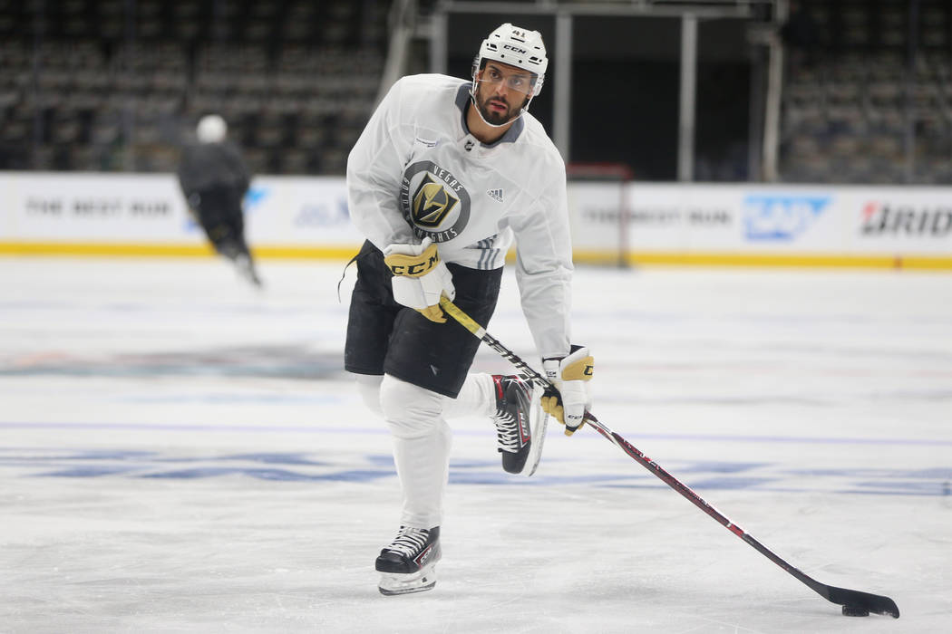 Vegas Golden Knights center Pierre-Edouard Bellemare (41) during a team practice before Game 5 ...