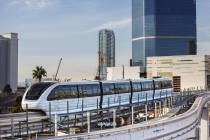 A southbound monorail approaches Convention Center Station on Tuesday, Feb. 12, 2019, in Las Ve ...