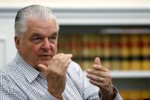 Nevada Gov. Steve Sisolak talks about his first 100 days in office, at the Capitol, in Carson C ...