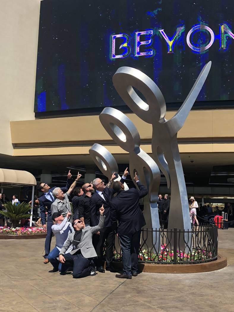 “Look!” was unveiled at The Strat on April 18, 2019. Left to right starting with back row: ...