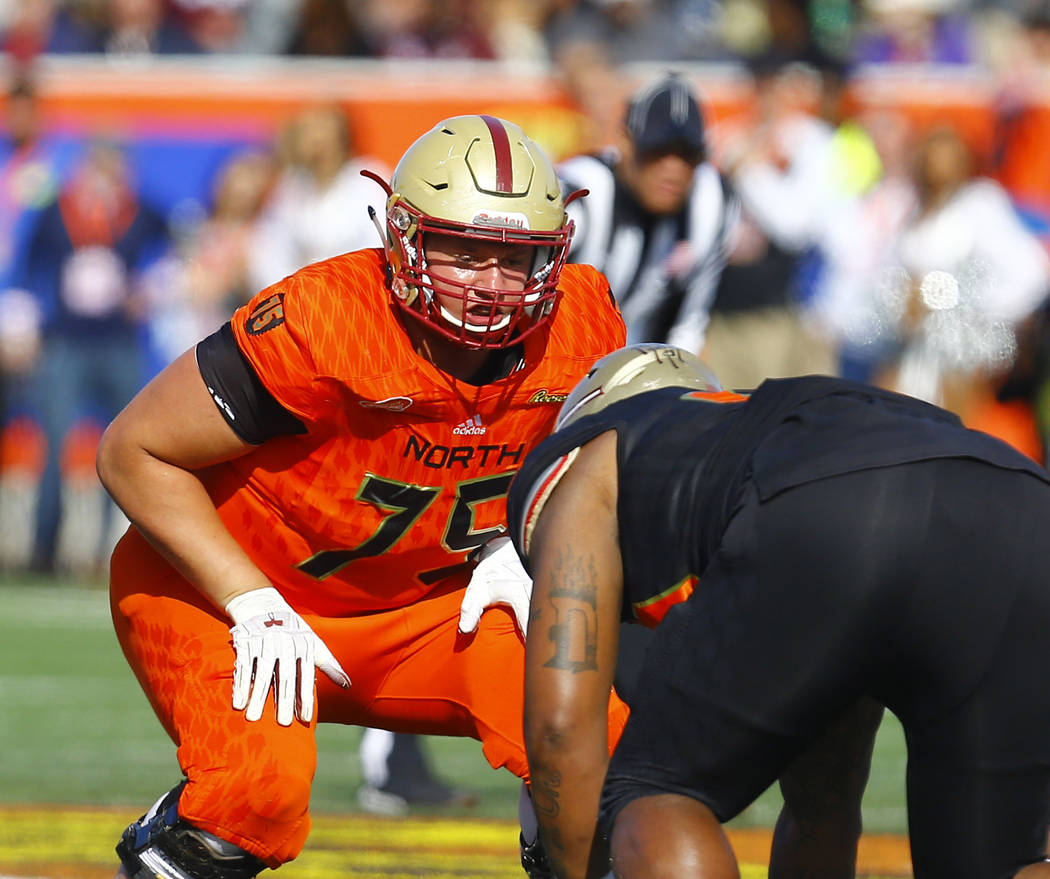 North offensive guard Chris Lindstrom of Boston College (75) during the first half of the Senio ...