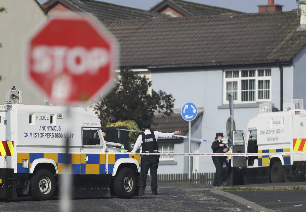 The scene in Londonderry, Northern Ireland, Friday April 19, 2019, following the death of 29-ye ...