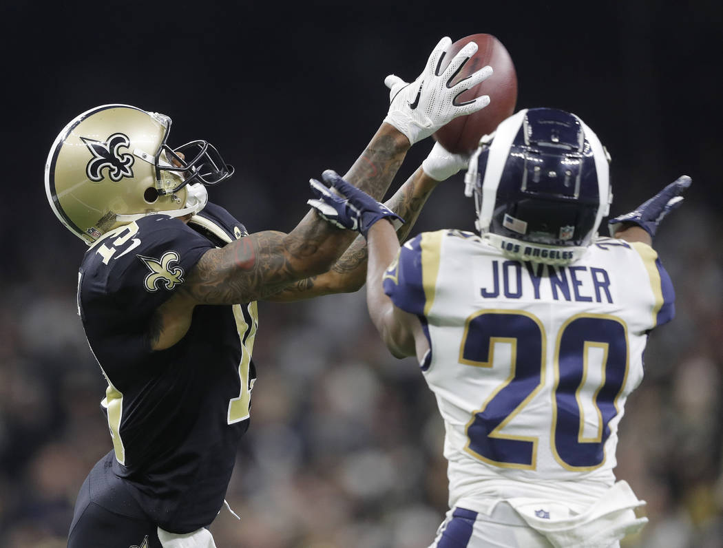 New Orleans Saints wide receiver Ted Ginn (19) makes a catch against Los Angeles Rams free safe ...