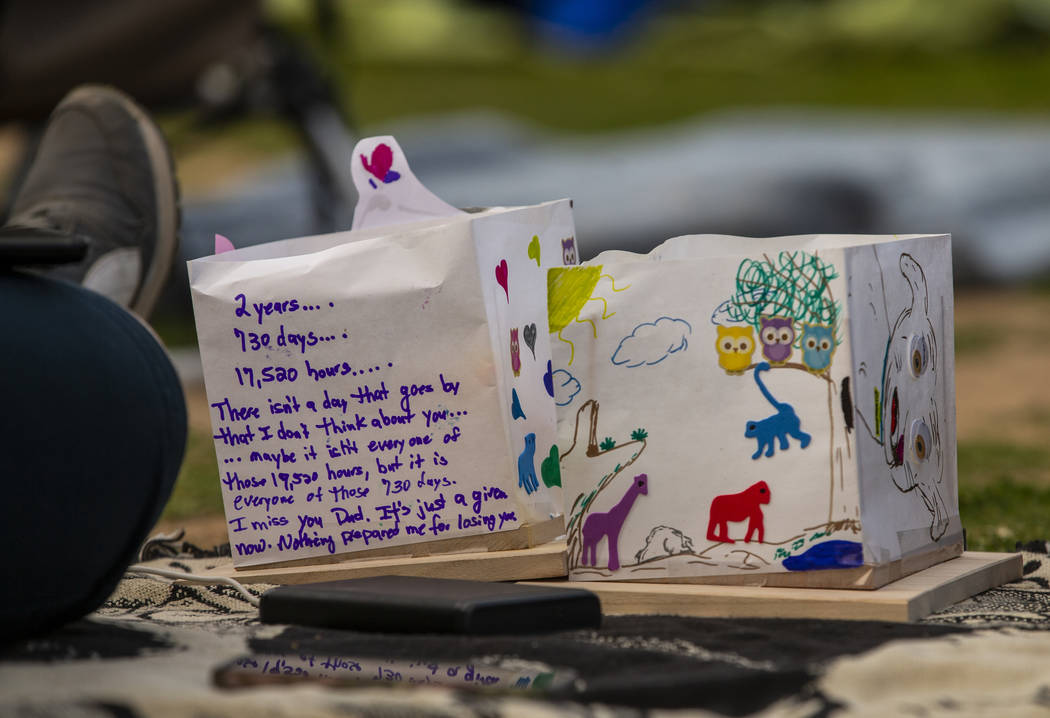 Lanterns are ready for floating during the Water Lantern Festival at Sunset Park on Saturday, A ...
