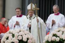 Pope Francis celebrates Easter Mass in St. Peter's Square at the Vatican, Sunday, April 21, 201 ...