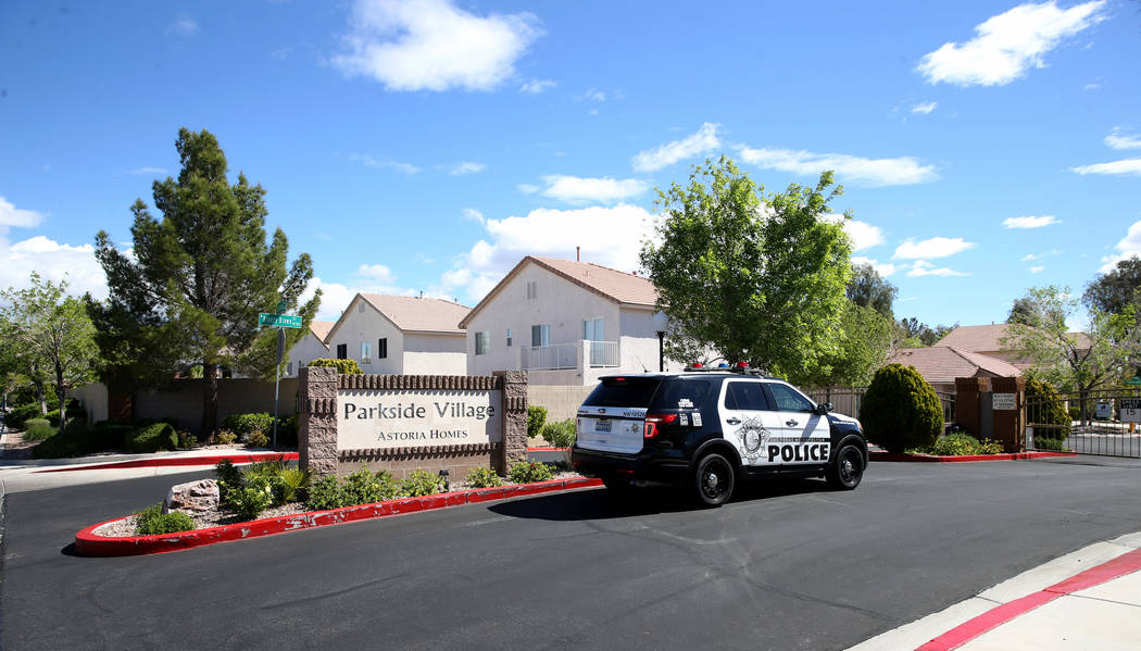 Las Vegas police investigate a homicide in a gated community near near North Durango and West G ...