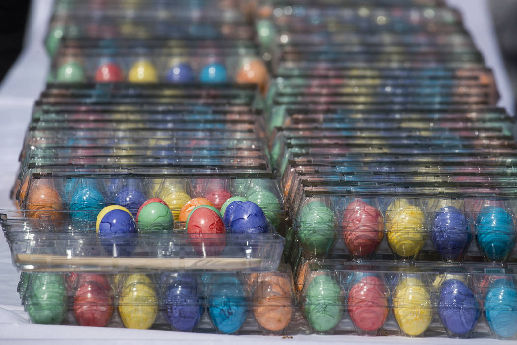 Colored Easter Eggs are ready on the South Lawn of the White House in Washington, Monday, April ...