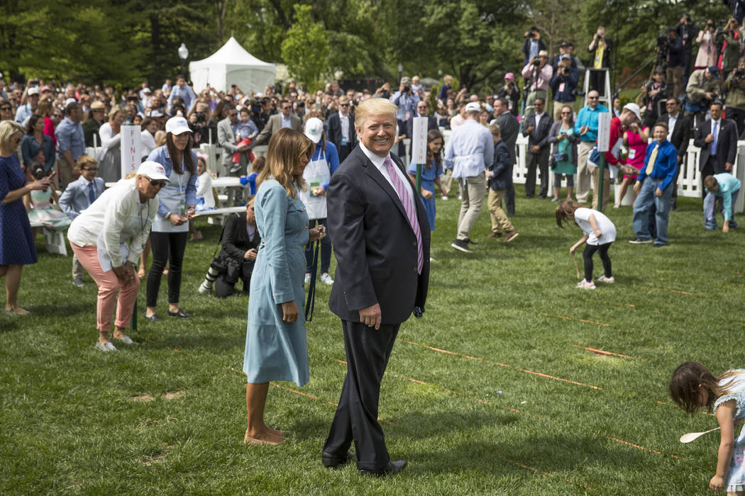President Donald Trump and first lady Melania Trump attend the annual White House Easter Egg Ro ...