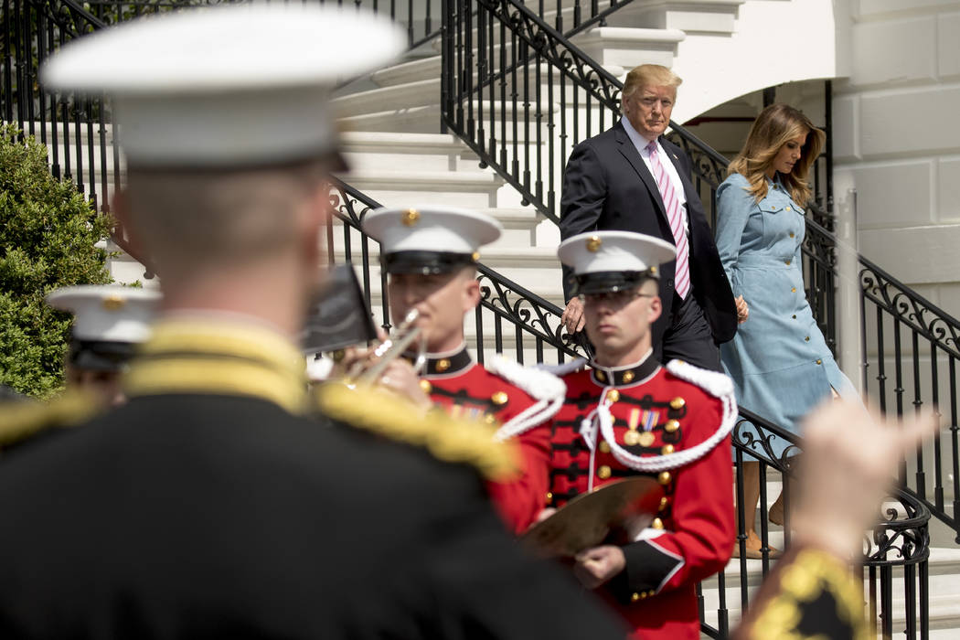 President Donald Trump and first lady Melania Trump arrive for the annual White House Easter Eg ...