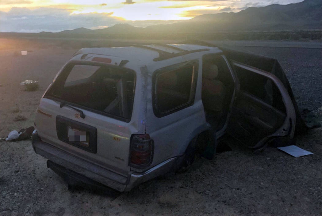 The scene of a fatal crash on U.S. 95 in Clark County, a few miles north of Creech Air Force Ba ...