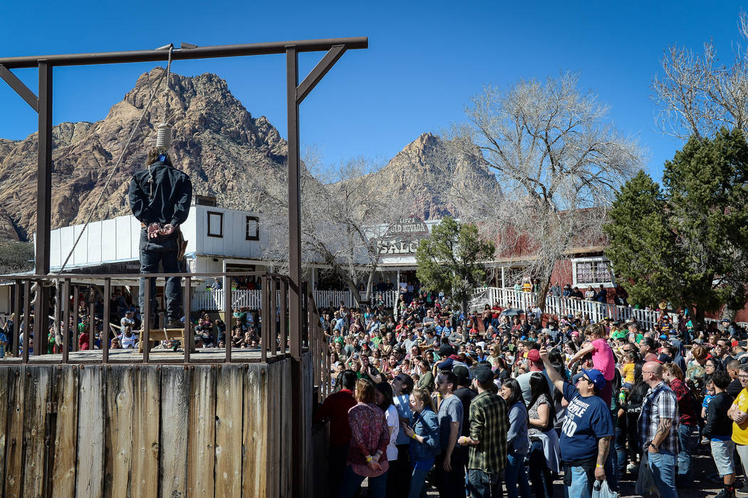 People gather for a performance during the last day of operations at Bonnie Springs Ranch in La ...