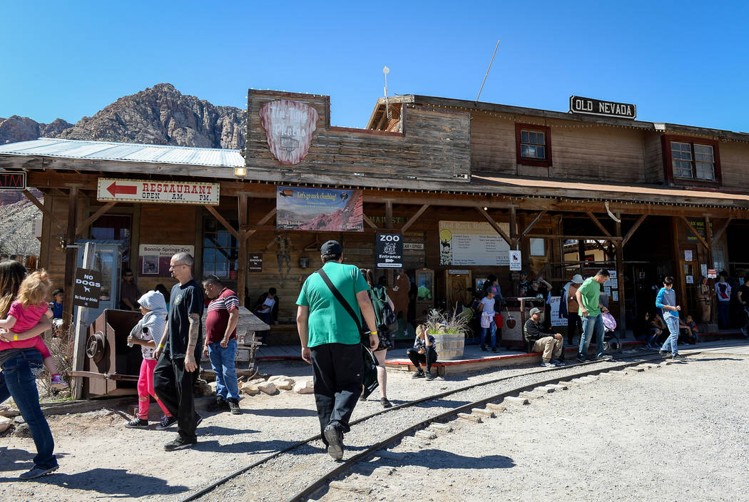 People gather at the entrance of the Old Nevada Western town on the last day of operations at B ...