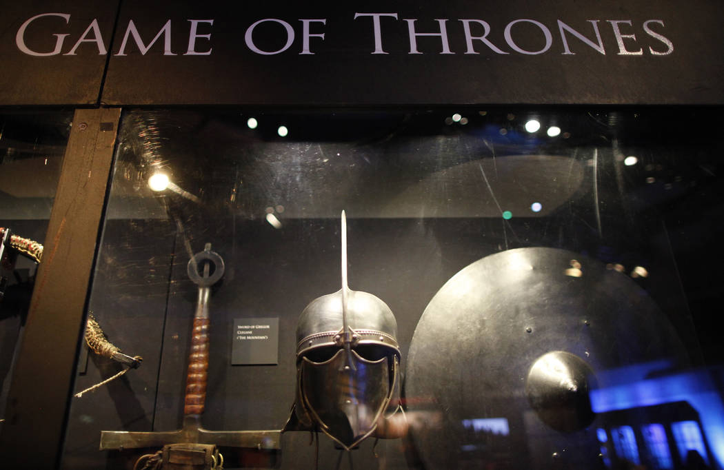 FILE - In this is June 10, 2014 file photo of weapons from the "Game of Thrones" are ...