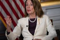 Speaker of the House Nancy Pelosi, D-Calif., speaks during an interview with The Associated Pre ...