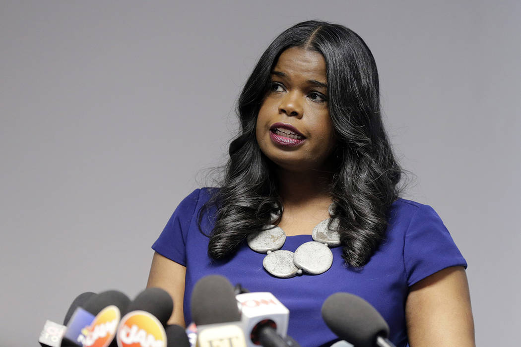 FILE - In this Feb. 22, 2019 file photo, Cook County State's Attorney Kim Foxx speaks at a news ...