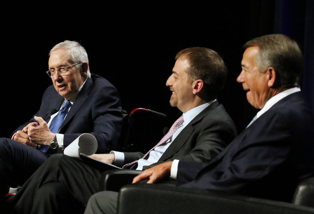 Former U.S. Sen. Harry Reid, from left, with NBC's Meet the Press host Chuck Todd, and former S ...