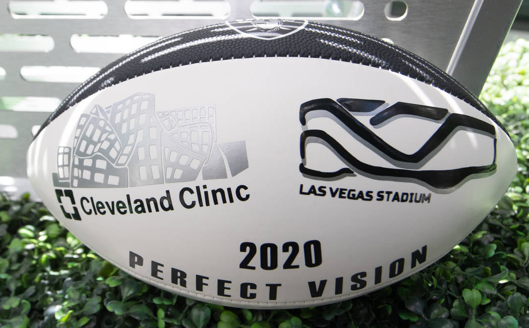 A customized football is shown at the Cleveland Clinic Lou Ruvo Center for Brain Health is show ...