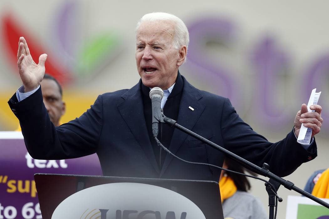 Former vice president Joe Biden speaks at a rally in support of striking Stop & Shop worker ...