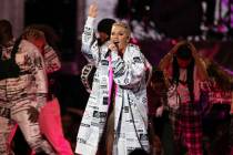 Pink performs onstage at the Brit Awards in London, Wednesday, Feb. 20, 2019. (Photo by Joel C ...