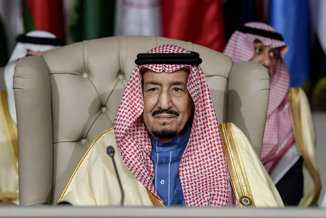 FILE - In this March 31, 2019 file photo, Saudi Arabia's King Salman attends the opening sessio ...