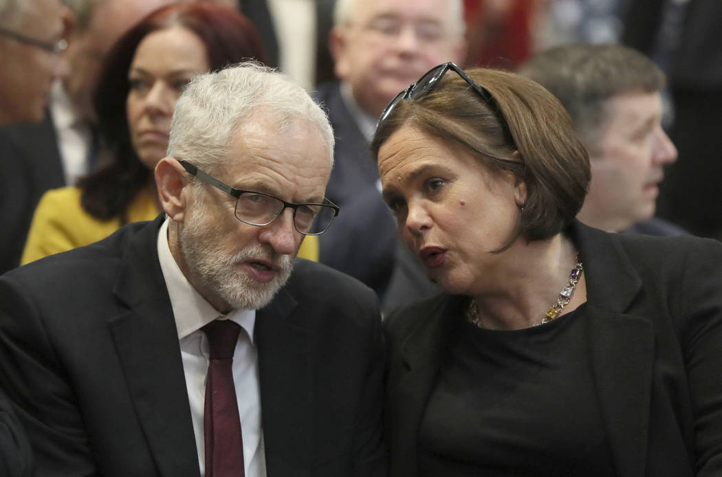 Labour Party leader Jeremy Corbyn and Sinn Fein leader Mary Lou McDonald talk, prior to the sta ...