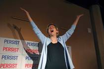 Democratic presidential candidate Sen. Elizabeth Warren, D-Mass., addresses a crowd before a ca ...