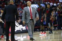 UNLV Rebels head coach Marvin Menzies reacts during the second half of a quarterfinal game agai ...