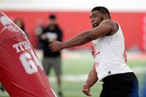 Houston defensive lineman Ed Oliver Jr. participates in drills during Pro Day at the indoor foo ...