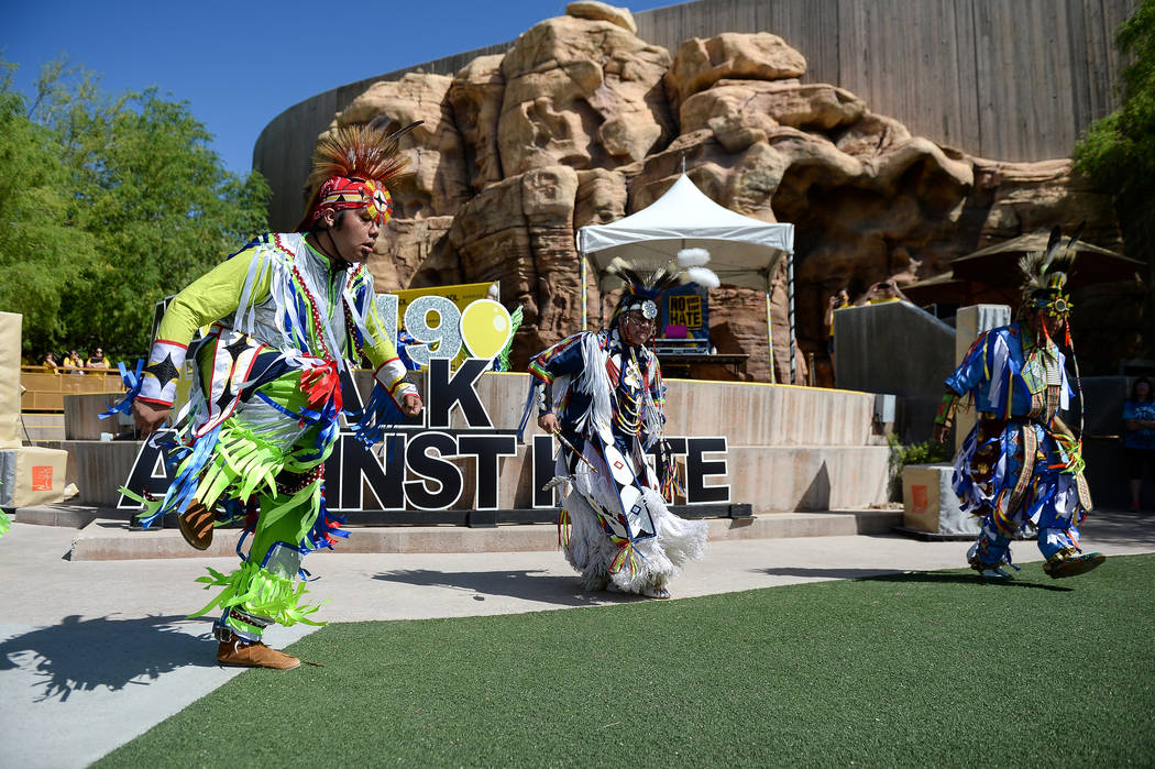 The Las Vegas Native Youth Dancers perform at the Anti-Defamation League Walk Against Hate at t ...