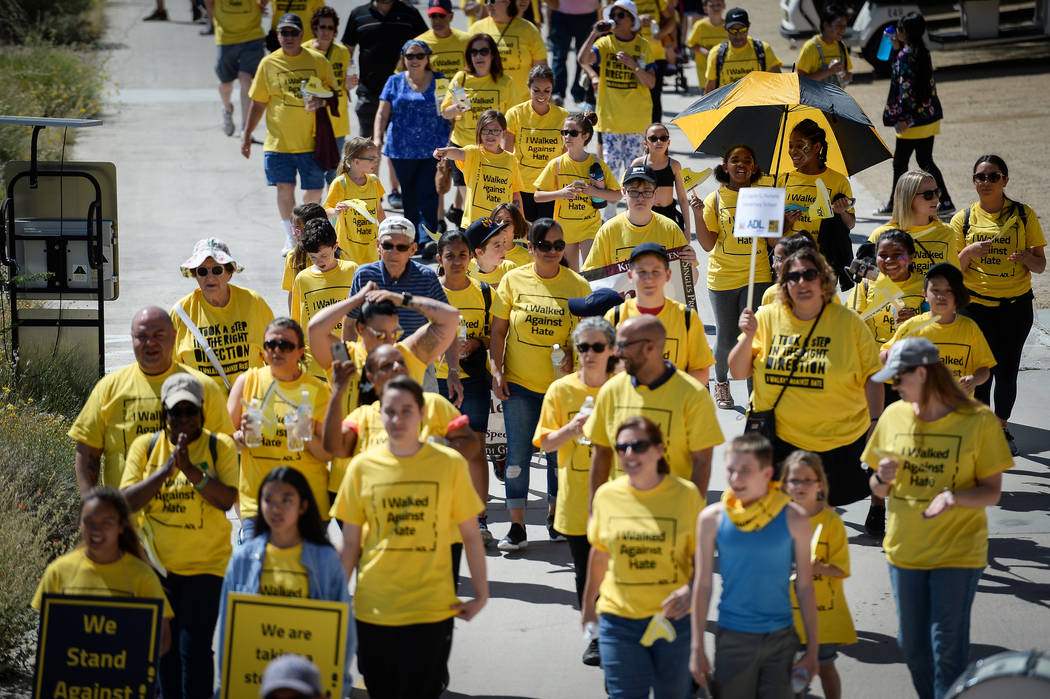 People walk in the Anti-Defamation League Walk Against Hate at the Las Vegas Springs Preserve i ...