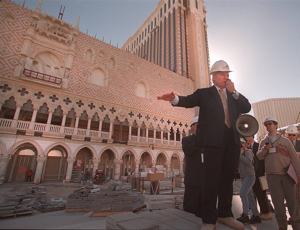 Venetian owner Sheldon Adelson speaks to the press during a construction tour of the hotel in 1 ...