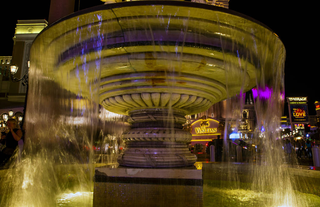 A water fountain is seen at The Venetian, Wednesday, April 24, 2019, in Las Vegas. (L.E. Baskow ...