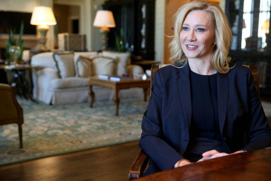 Chandra Allison, senior vice president of sales at The Venetian, talks to a reporter during an ...
