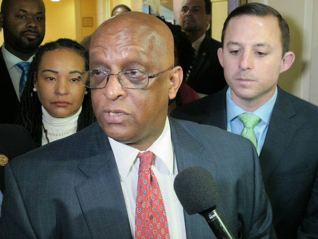 FILE - In a Tuesday, April 2, 2019 file photo, acting Baltimore Mayor Jack Young talks to repor ...
