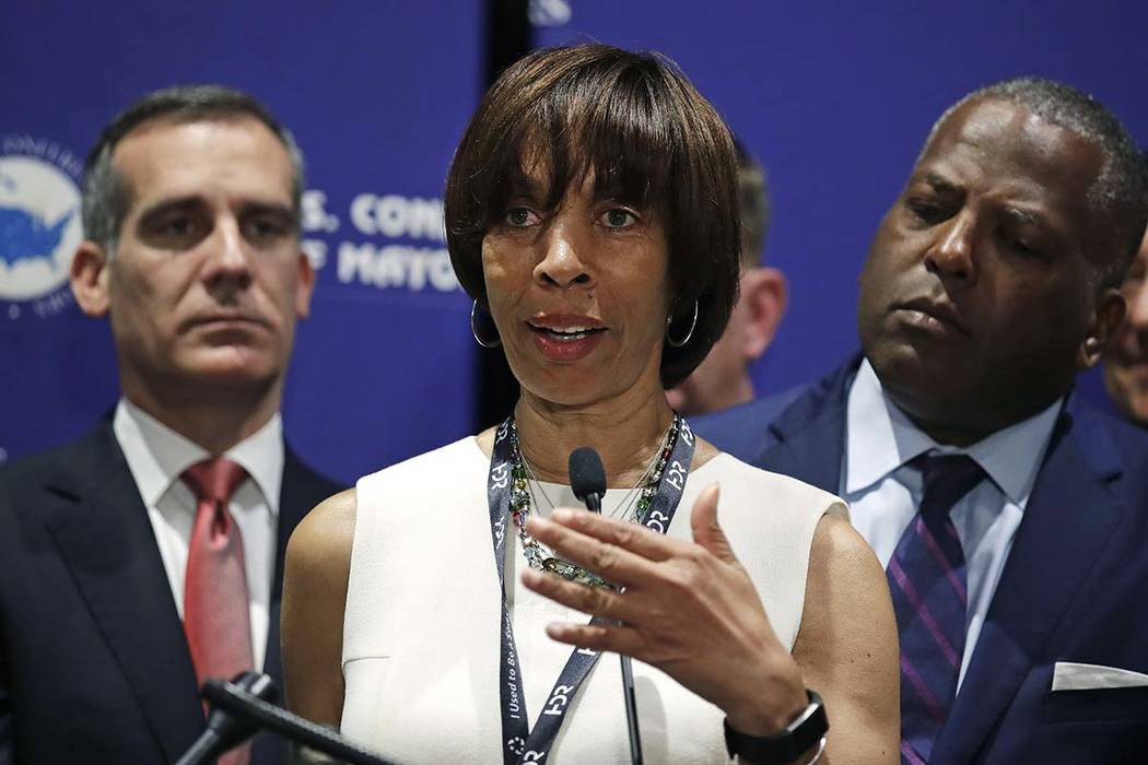 FILE - In this June 8, 2018 file photo, Baltimore Mayor Catherine Pugh addresses a gathering du ...