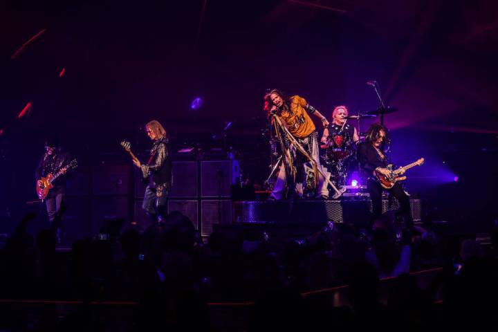 Aerosmith is shown on opening night of its "Deuces Are Wild" residency at Park Theater at Park ...