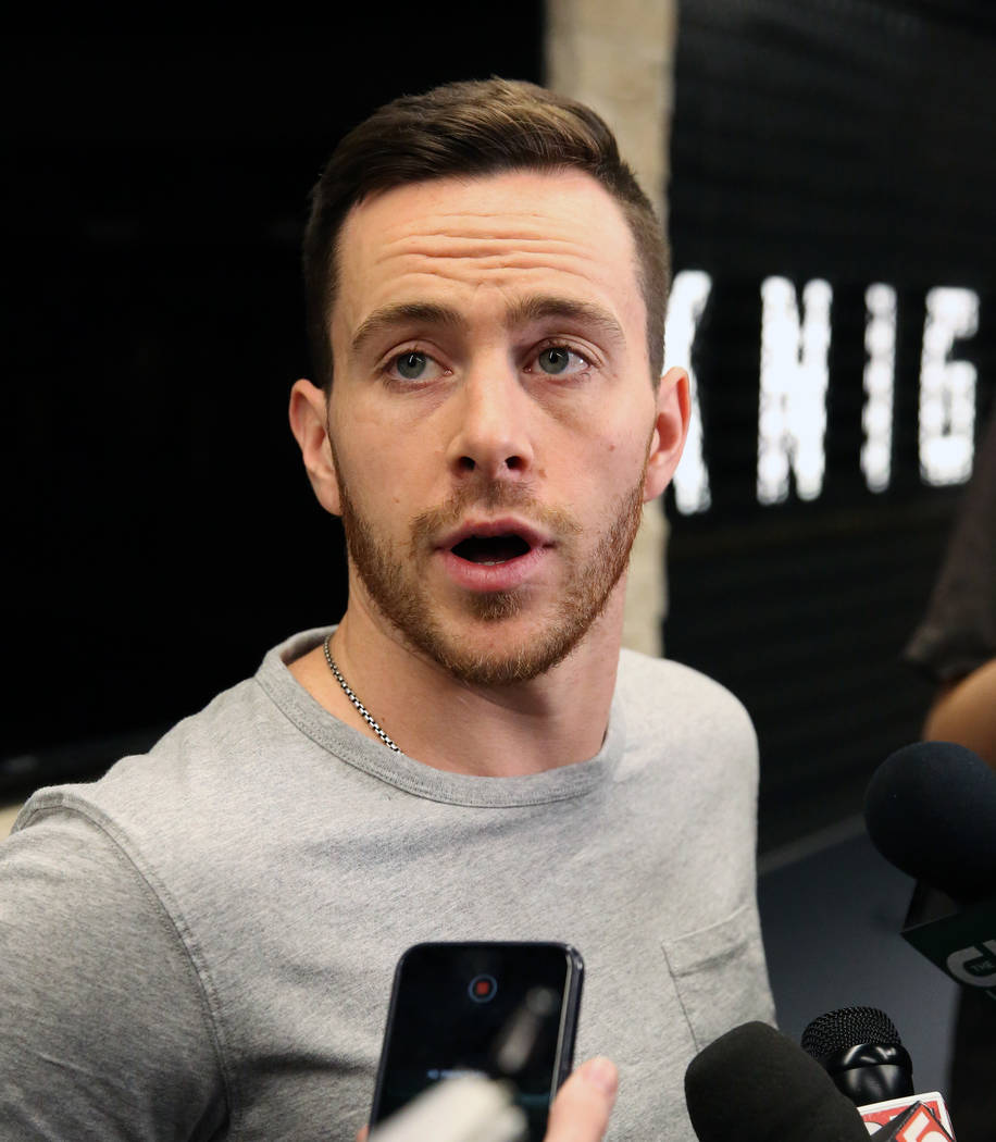 Golden Knights forward Jonathan Marchessault addresses the media at City National Arena on Thur ...